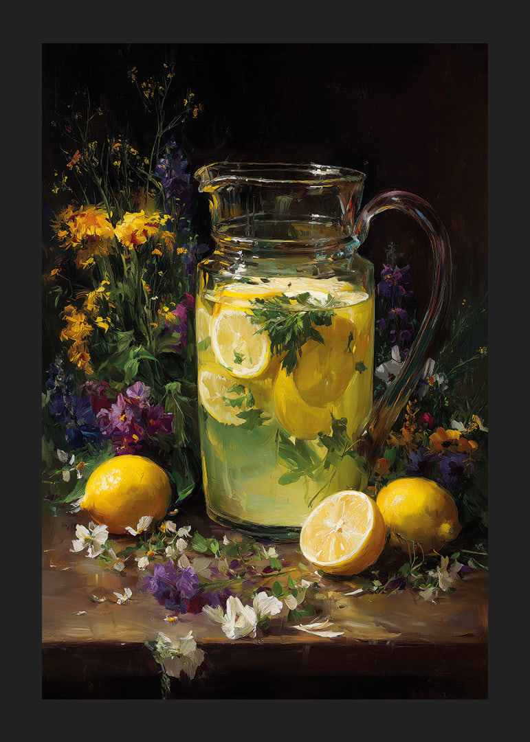 A refreshing pitcher of lemonade surrounded by flowers.-12