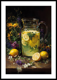 A refreshing pitcher of lemonade surrounded by flowers.-0