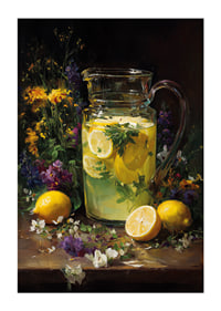 A refreshing pitcher of lemonade surrounded by flowers.-1
