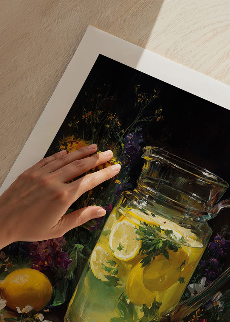 Osviežujúci džbán limonády obklopený kvetmi.-12