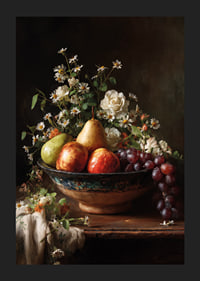 Colorful fruits and flowers in harmonious balance.-5