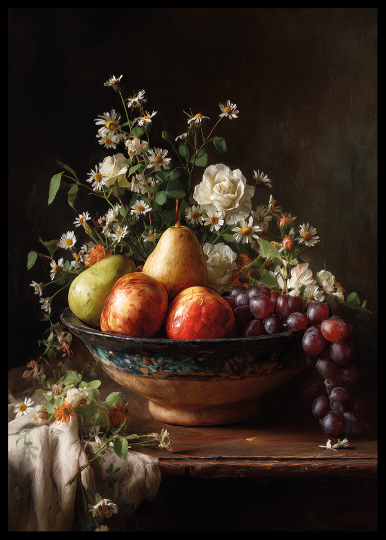 Colorful fruits and flowers in harmonious balance.-12