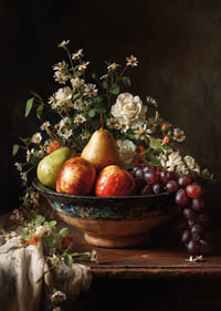 Colorful fruits and flowers in harmonious balance.-7