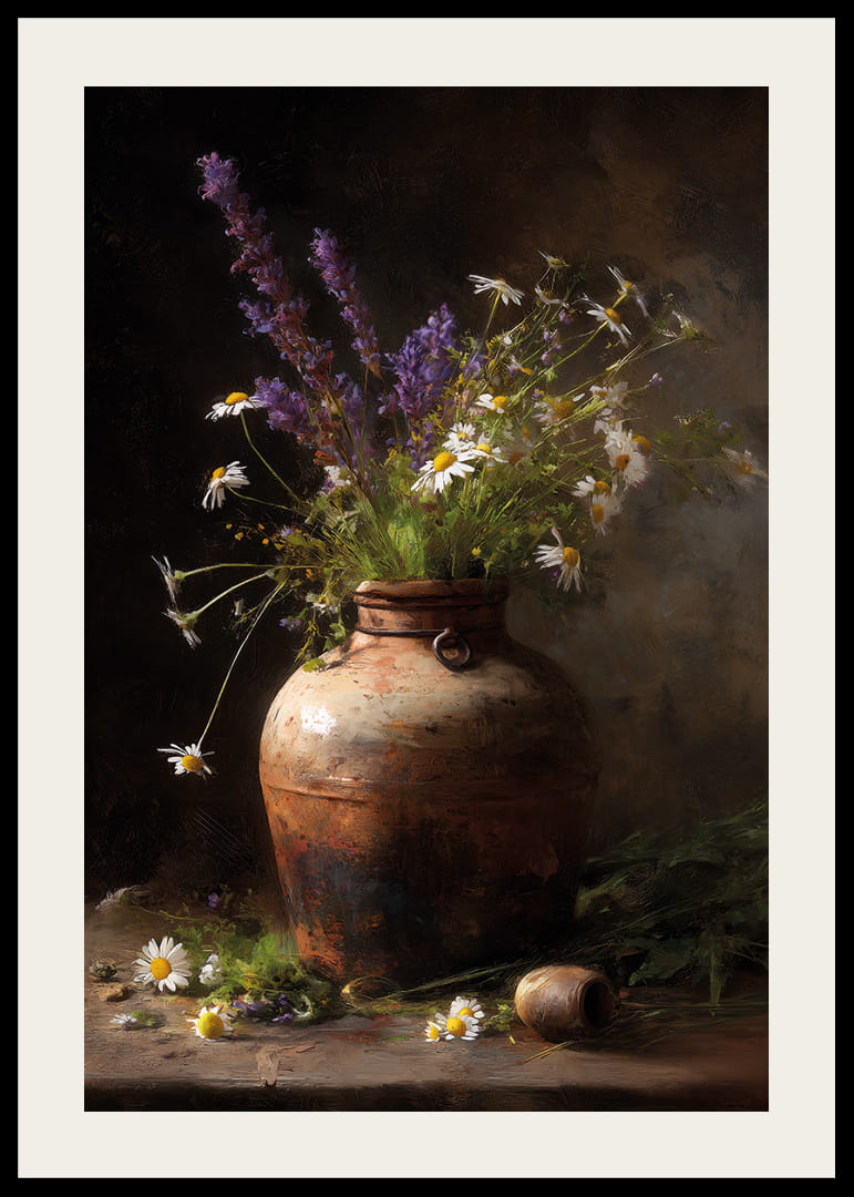 Laukinių gėlių žavesys kaimiškame vazone užburia kambarį.-12