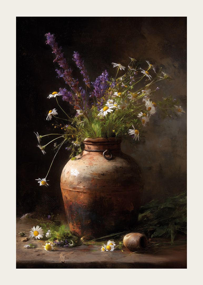 Der Charme von Wildblumen in einem rustikalen Topf verzaubert den Raum.-12