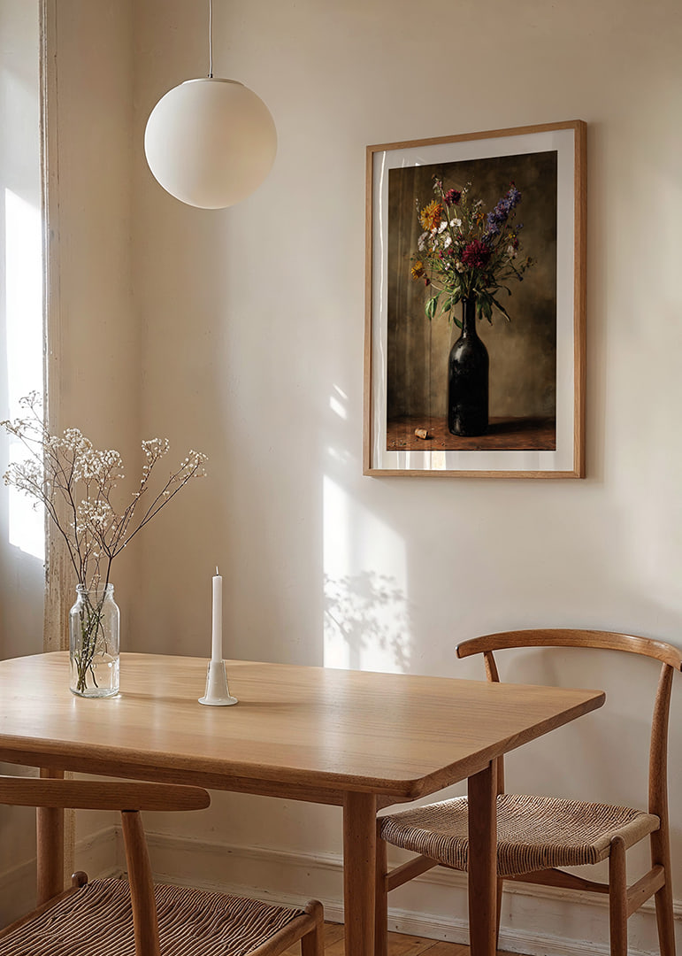 En bukett av vilda blommor sprids i dämpat ljus.-12