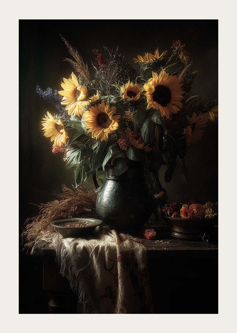 The sun's rays embrace the sunflowers in a warm, inviting aura.-12