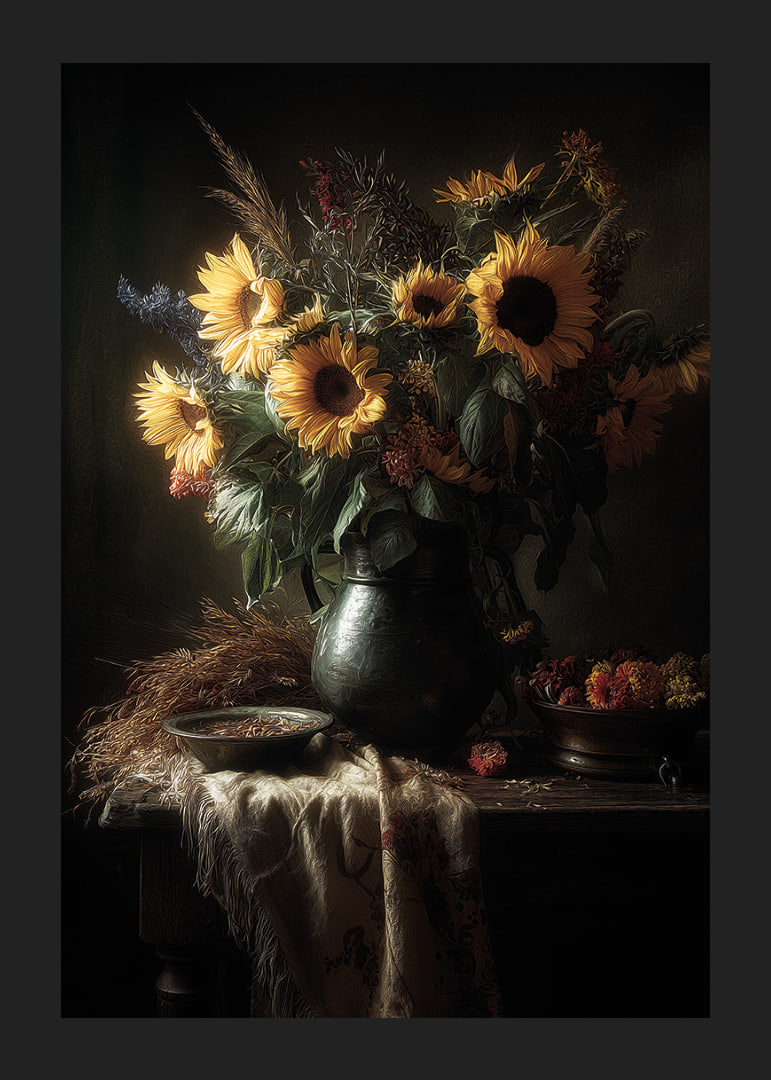 The sun's rays embrace the sunflowers in a warm, inviting aura.-12
