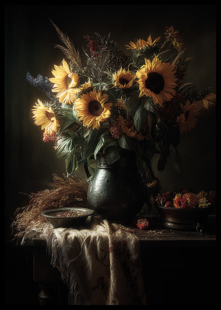 The sun's rays embrace the sunflowers in a warm, inviting aura.-12