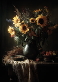 The sun's rays embrace the sunflowers in a warm, inviting aura.-7