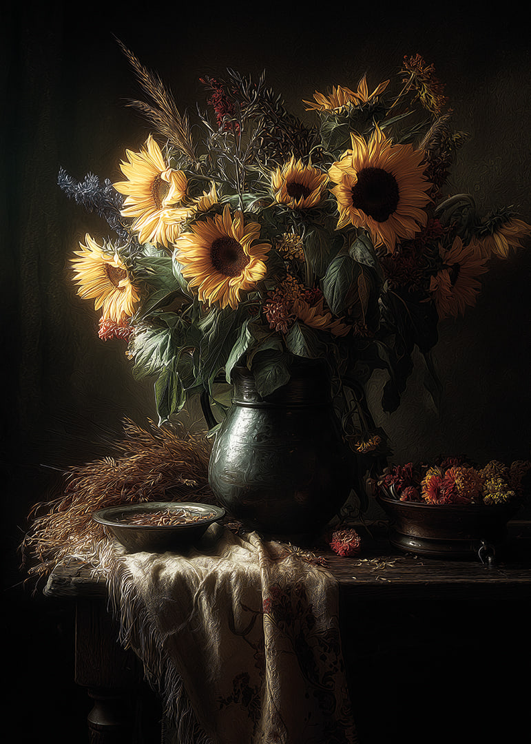 The sun's rays embrace the sunflowers in a warm, inviting aura.-12