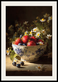 Frugt og blomster stråler i et harmonisk stilleben.-2