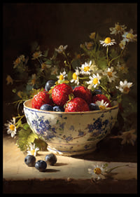 Frukt och blommor strålar i ett harmoniskt stilleben.-6