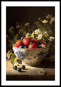 Frukt och blommor strålar i ett harmoniskt stilleben.-0