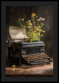 Een typemachine met bloemen roept een nostalgisch gevoel op.-4
