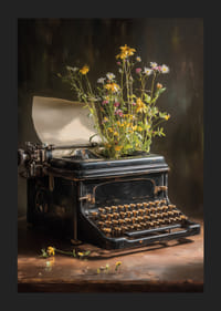 Een typemachine met bloemen roept een nostalgisch gevoel op.-5