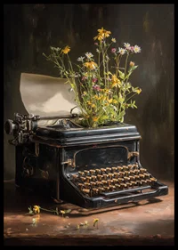 A typewriter with flowers creates a nostalgic feeling.-6