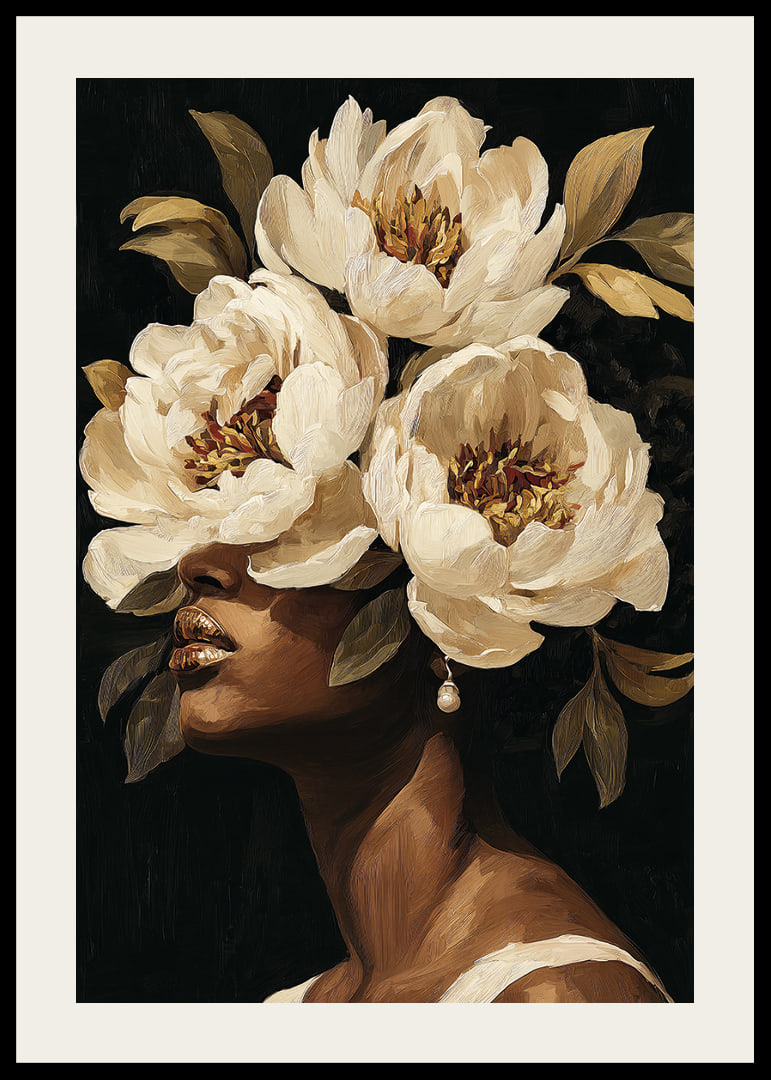 Blooming flowers surround a woman's face-12
