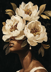Blooming flowers surround a woman's face-7