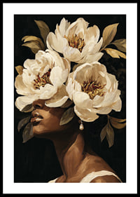 Blooming flowers surround a woman's face-0