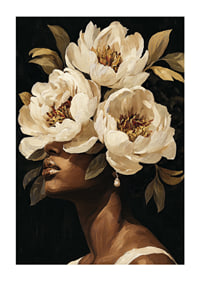Blooming flowers surround a woman's face-1