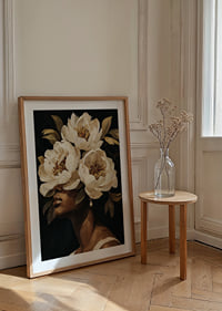 Blooming flowers surround a woman's face-8