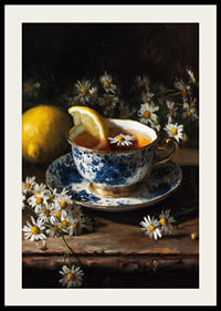 A harmonious teacup surrounded by chamomile flowers and lemon.-2