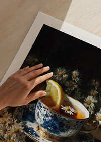 A harmonious teacup surrounded by chamomile flowers and lemon.-9