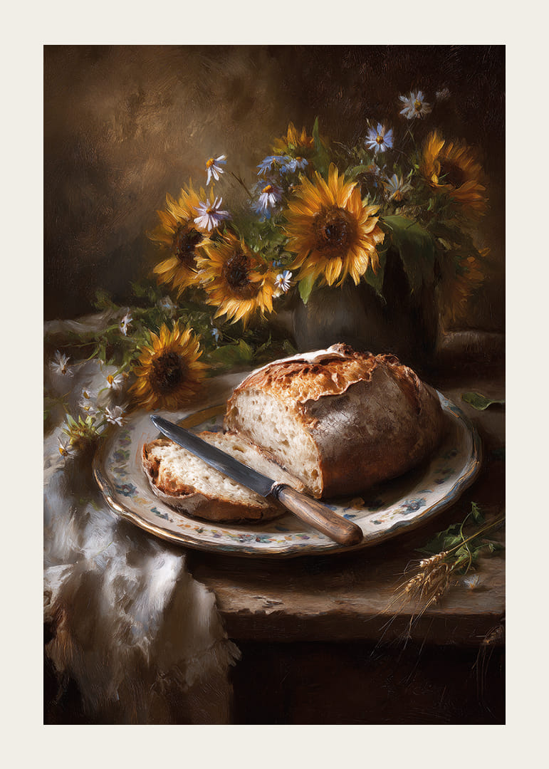 Solsikker og brød skaber en varm og rustik charme.-12