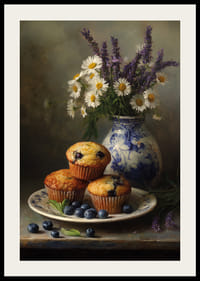Les muffins aux myrtilles et les fleurs ajoutent un charme rustique et une tranquillité.-2