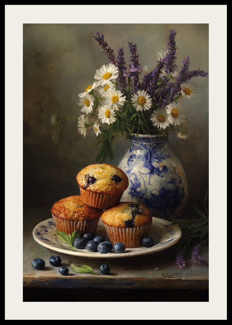 Les muffins aux myrtilles et les fleurs ajoutent un charme rustique et une tranquillité.-12