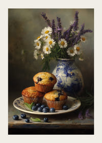 Les muffins aux myrtilles et les fleurs ajoutent un charme rustique et une tranquillité.-3