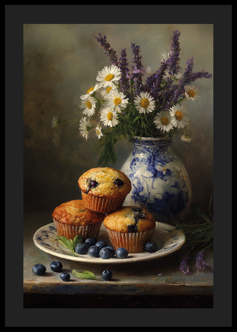 Les muffins aux myrtilles et les fleurs ajoutent un charme rustique et une tranquillité.-12