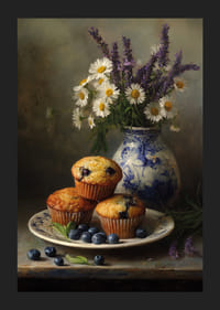 Les muffins aux myrtilles et les fleurs ajoutent un charme rustique et une tranquillité.-5