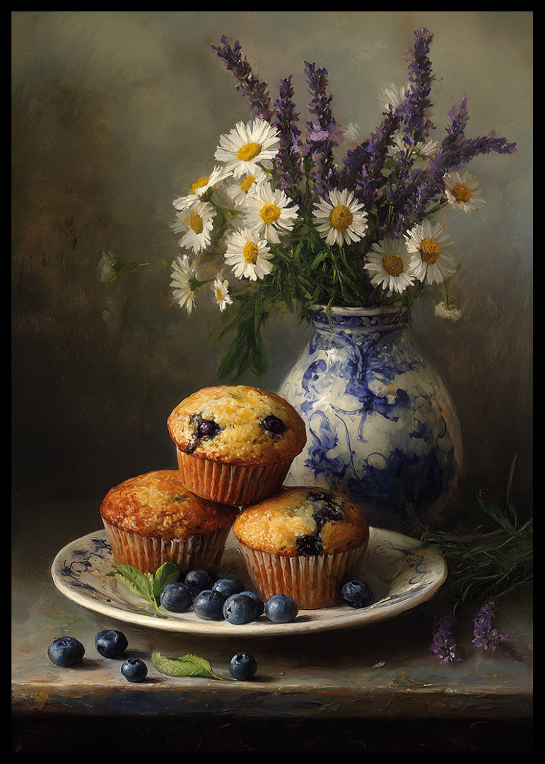 Blaubeermuffins und Blumen sorgen für rustikalen Charme und Ruhe.-12