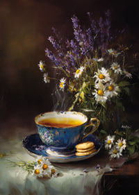 Calm tea experience with lavender and daisies.-7