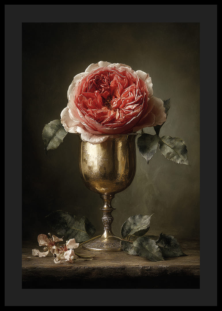 En rose i en antik bæger udstråler tidløs skønhed.-12