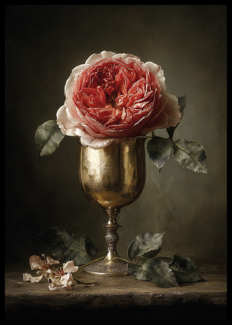 A rose in an antique goblet exudes timeless beauty.-12