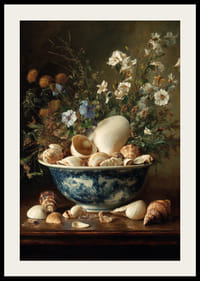 Een schaal met schelpen tussen bloemen brengt rust en elegantie.-2