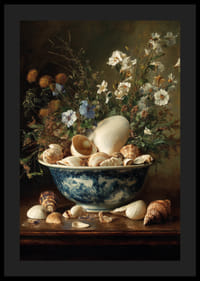 Een schaal met schelpen tussen bloemen brengt rust en elegantie.-4