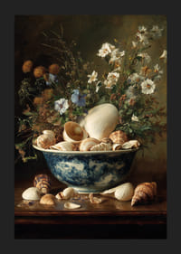 Een schaal met schelpen tussen bloemen brengt rust en elegantie.-5