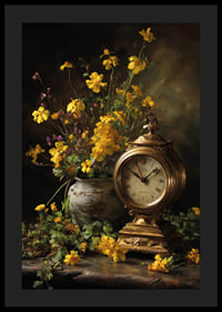 Un orologio dorato circondato da eleganti fiori gialli.-4