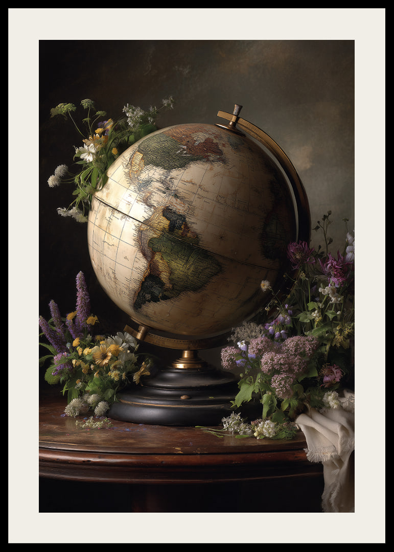 A globe surrounded by colorful flowers.-12