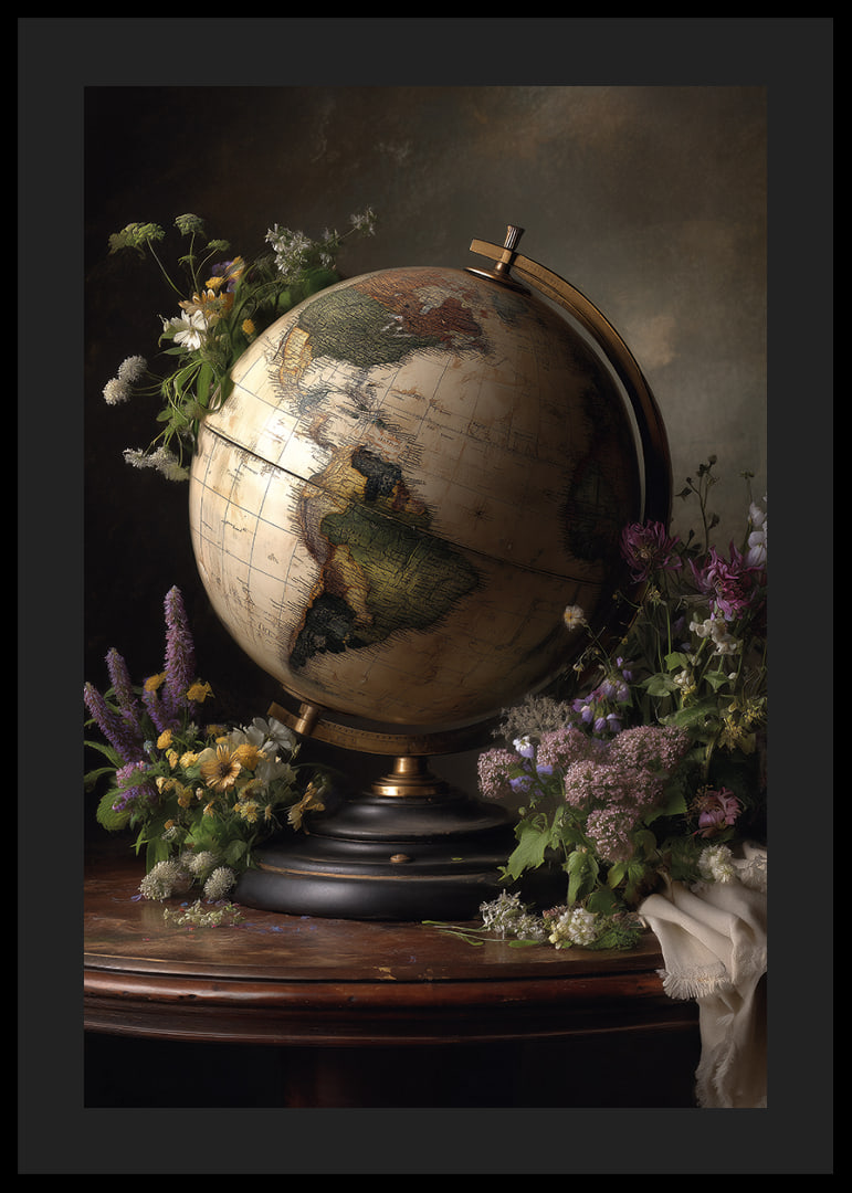 A globe surrounded by colorful flowers.-12