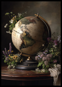 A globe surrounded by colorful flowers.-6