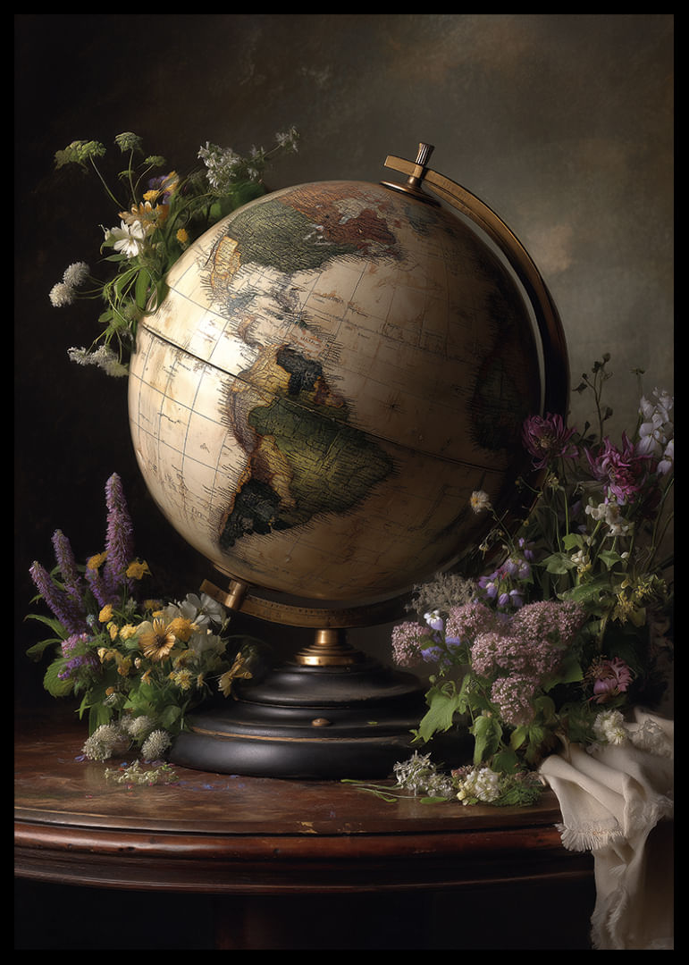 Un globe entouré de fleurs colorées.-12