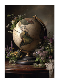 A globe surrounded by colorful flowers.-1