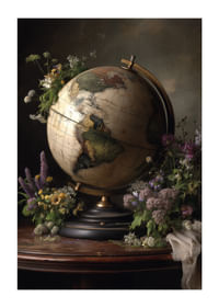 Un globe entouré de fleurs colorées.-1