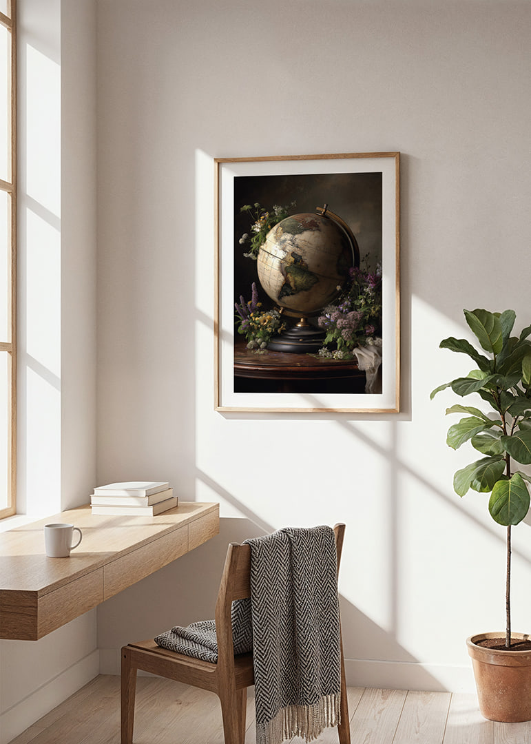 A globe surrounded by colorful flowers.-12