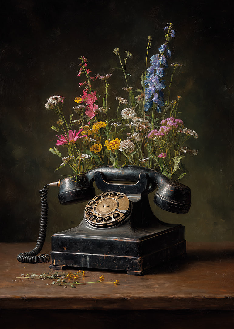 The magic of the old telephone is combined with the beauty of flowers.-12